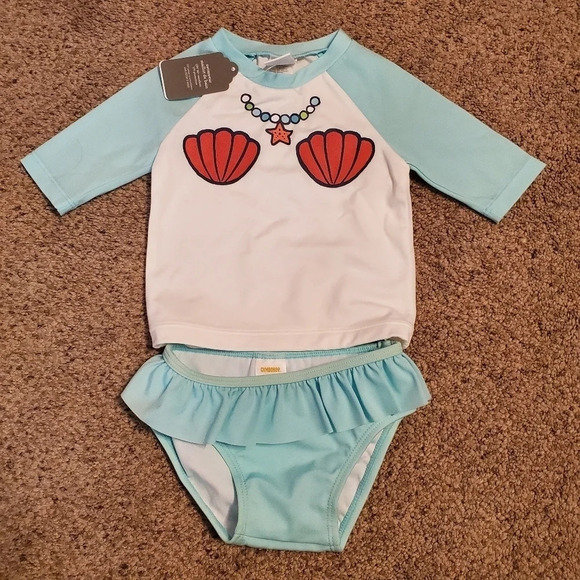 Gymboree Baby Mermaid Rashguard Swim Set 6M - 12M - Picture 1 of 5